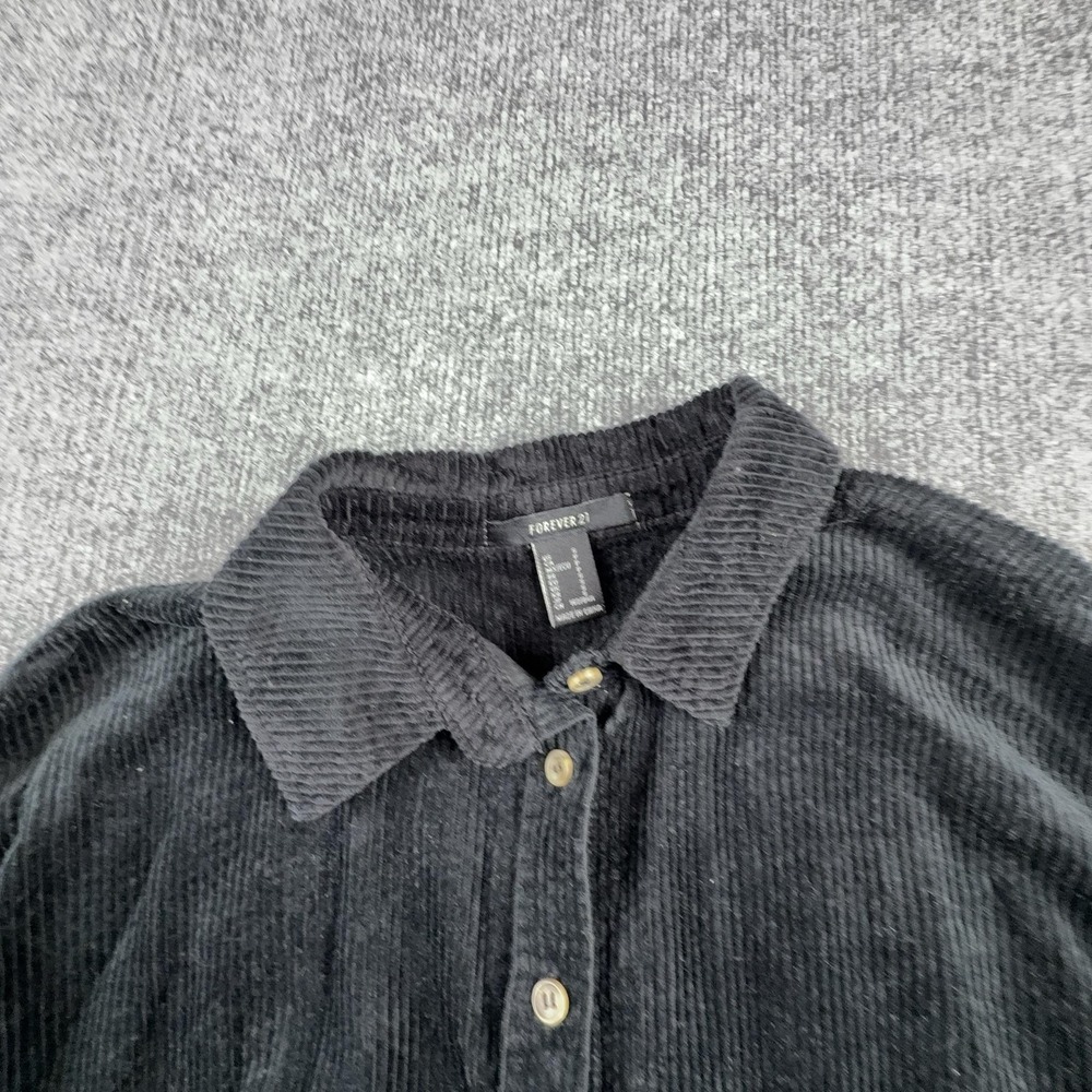 Forever 21 Shirt Womens Small Black Corduroy Button Front Cropped Pocket Top - Picture 4 of 10